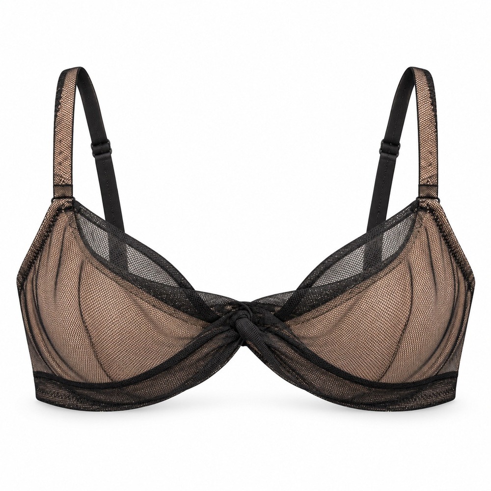 Intimately Free People Bra 34D Black Nude Mesh Front Twist Sheer Underwire Boho